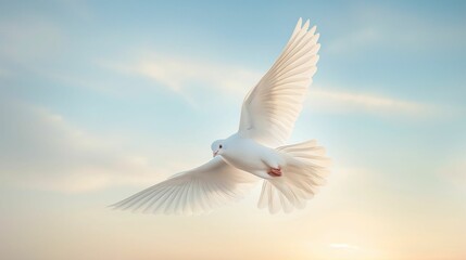 White bird soaring freely in the vast sky.