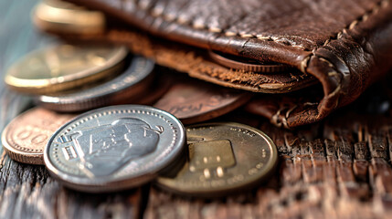 Wallet and coins - obrazy, fototapety, plakaty