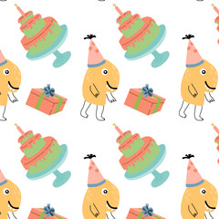 cute monster cake and box seamless pattern