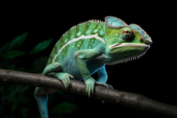 Obraz premium Lizard chameleon on black background