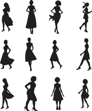 Beautiful women wearing different clothes. Women model, women, model silhouette