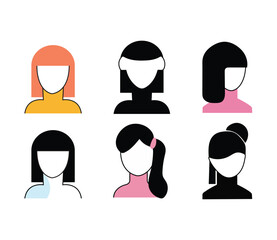 Beautiful hairstyle woman modern fashion for assortment. long hair, short hair, straight  hair salon hairstyles, and trendy haircut vector icon set isolated on a white background