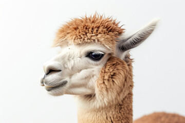 Obraz premium Young alpaca portrait on white, llama animal