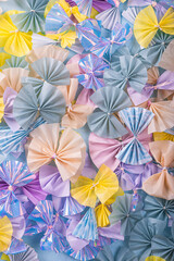 Multi-colored paper bows for decorating gifts