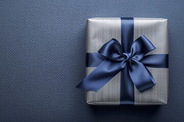 Elegant Gift Box with Satin Ribbon on Textured Background. Generative ai