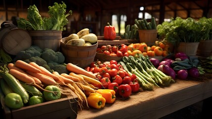 Vibrant Table Fare: Organic Veggie Medley Bursting with Colorful Flavors and Nutrients for Wholesome Cooking Enthusiasts"
"Harvest Bounty Delight: Fresh Culinary Selection of Leafy Greens, Roots, and 
