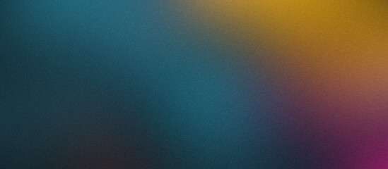 Purple, yellow and teal grainy gradient background, blurred color noise texture, banner design
