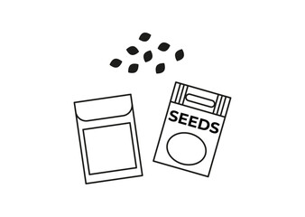 Linear paper bags with seeds. Doodles, icons, signs, symbols. Agriculture and planting. Future harvest.