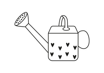 Outline watering can icon. Gardening tool and instrument. Line art. Irrigation, soil moisture. Black and white. Coloring book.
