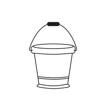 recommend clip art: Linear bucket icon, sign, symbol isolated on white. Gardening domestic item. Contour. Black and white.
