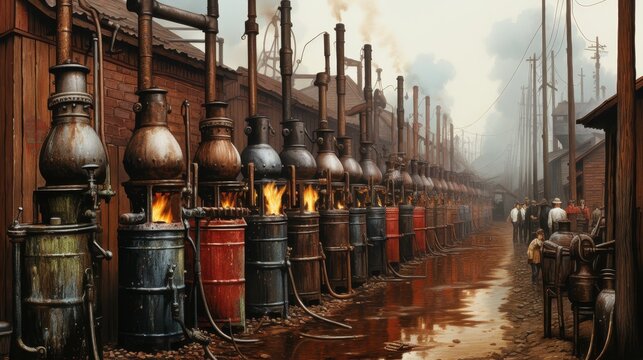 Scenes from american life in the 1930s, illegal moonshine production during prohibition