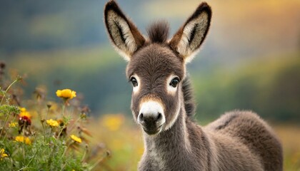 Naklejka na ściany i meble baby donkey in the field