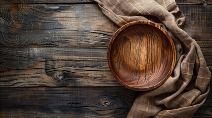Wooden dish on old wooden background