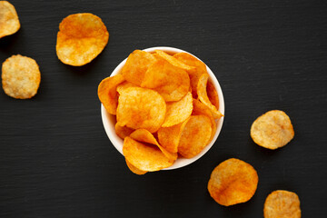 Paprika Potato Chips in a Bowl, top view.
