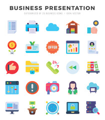 Business Presentation web icons in Flat style.