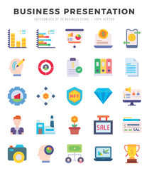 Business Presentation icons set. Collection of simple Flat web icons.
