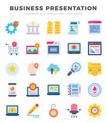 Business Presentation Icons Pack. Flat icons set. Flat icon collection set. Simple vector icons.