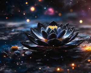 Cosmic magical black lotus flower in space - 752197086