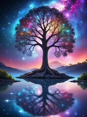 Cosmic sacred tree of life and wisdom