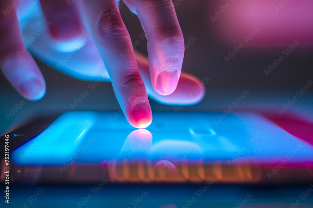 Poster futuristic touchscreen interface interaction. generative ai