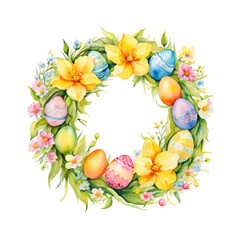 Colorful easter egg wreath watercolor illustration - 752197853