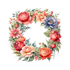 Wreath with roses and foliage in watercolor - 752197864