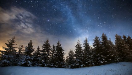 Fototapeta na wymiar A beautiful night sky and coniferous forest, trees, stars, Milky Way galaxy