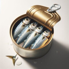 tin can with fish on white
