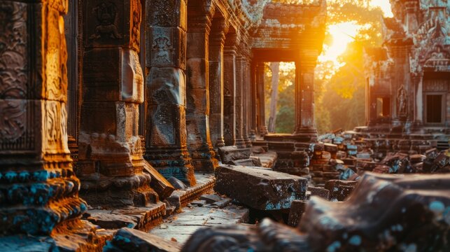 Beautiful sunrise at the ancient temple