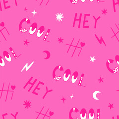 Cool Fun Greeting Words Vector Seamless Pattern