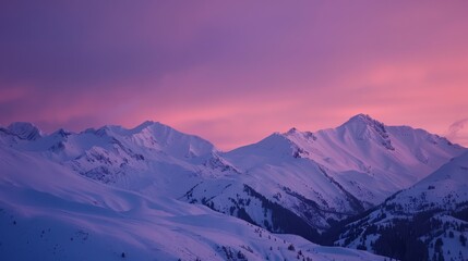 Sunset in the snowy mountains