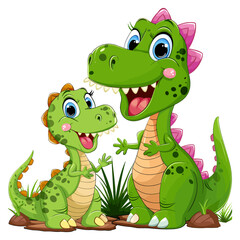 Fototapeta premium A Cute cartoon big sister and little sister dinosaurs Vector Illustration, green dragon
