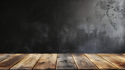 Real wood table top texture on dark room interior design background. For create product display or design key visual ,