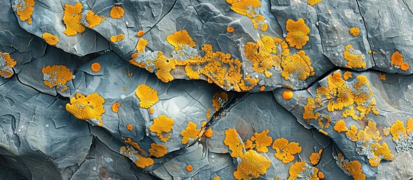 Detailed view of a rock covered in vibrant yellow moss growing on its surface.