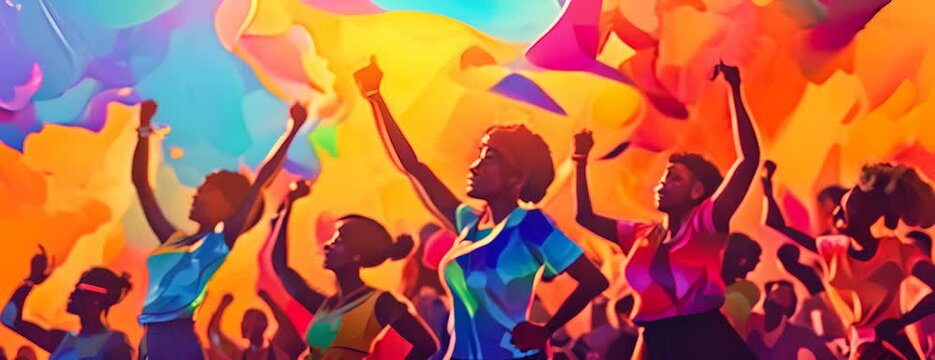 Juneteenth Freedom Day Celebration. African American people raised fists in the air. Juneteenth and african liberation 4K Video