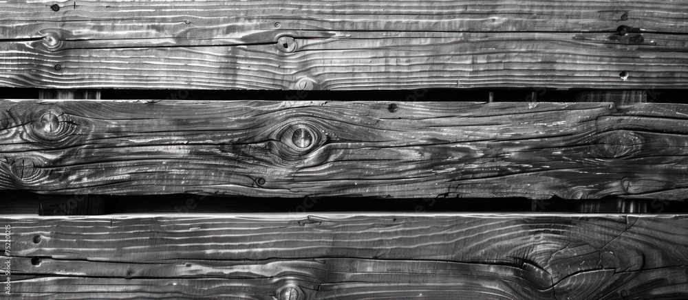 Poster a black and white topdown view of textured wood planks arranged horizontally, creating a pattern of 