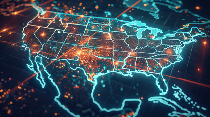 North America, A dynamic digital map of the USA, blending nostalgia and technology, Created using generative AI