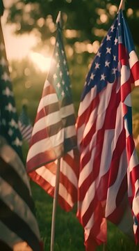 text happy independence day and american flags 4K Video