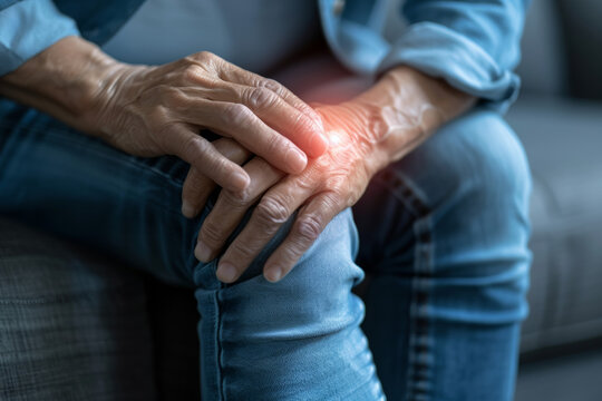 gros plan sur des mains de personne &acirc;g&eacute;e pos&eacute;e sur ses genoux