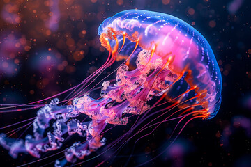 Beautiful bright jellyfish on a black background. close-up