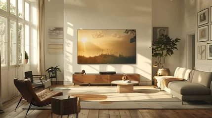 Fotobehang TV frame mock up in the modern simple and cozy living room © Wipada