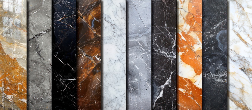 Poster a group of marble tiles with different colors arranged in a varied pattern. the tiles exhibit a rang