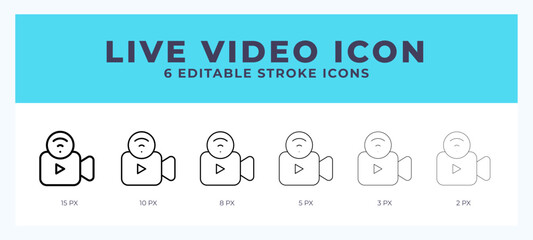 Live video icon in thin line. Bold line. Regular line. Editable stroke.