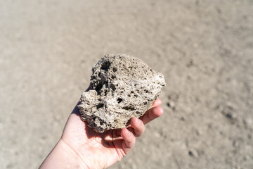 Volcano Stones in Hand, Volcanic Pumice with Glass, Pieces of Lava, Basalt Extrusive Igneous Rock