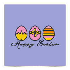 Cute Easter greeting card, cover, poster, label, flyer, banner with eggs in pink, yellow and orange color palette