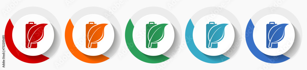 Poster battery with leaf vector icon set, flat icons for logo design, webdesign and mobile applications, co