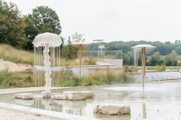 Peaceful Water Fountain in a Serene Outdoor Park Setting