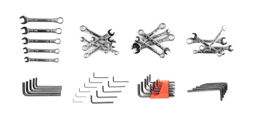 Hex key collection isolated on white background top view