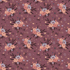 seamless floral pattern with hand drawing flowers and dots. Vector picture