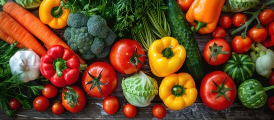 A variety of colorful and fresh vegetables neatly arranged on a table, showcasing a healthy and diverse selection for cooking and meal preparation.